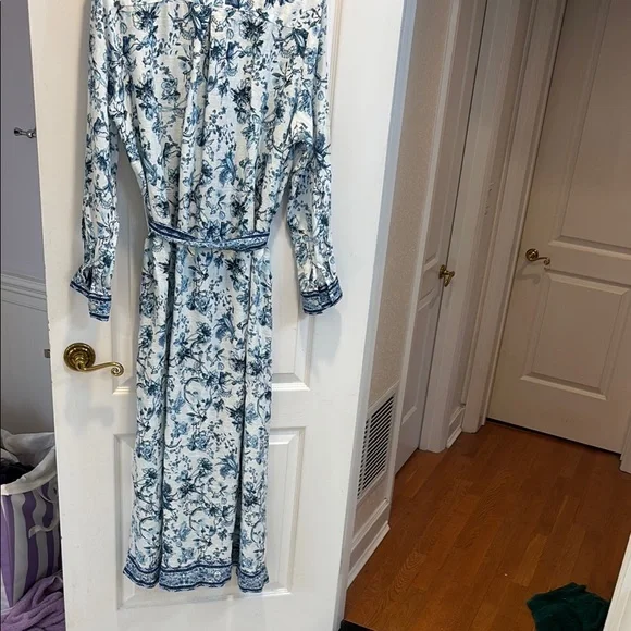 Magaschoni Blue Floral Long Sleeve Dress - Picture 5 of 7